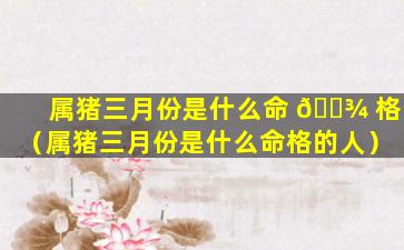属猪三月份是什么命 🌾 格（属猪三月份是什么命格的人）